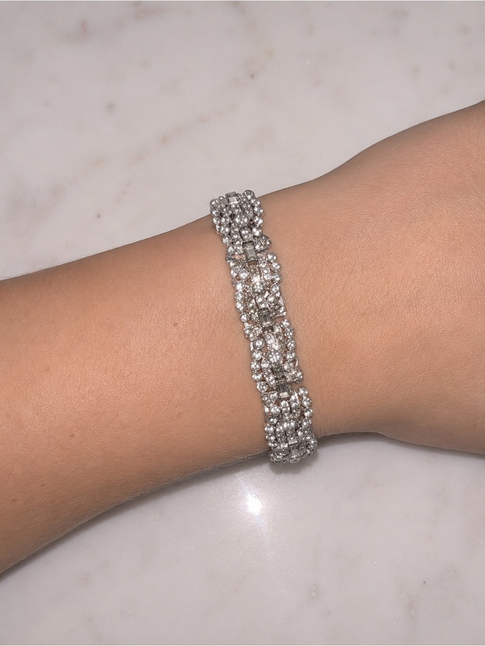Vintage Rhinestone Silver-tone Cocktail Bracelet